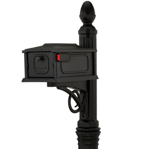 Zoomed in image of side view of black Stratford Mailbox