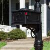 Zoomed in image of the side view of black Stratford Mailbox