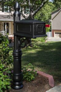 Decorative background of side of black Stratford Mailbox