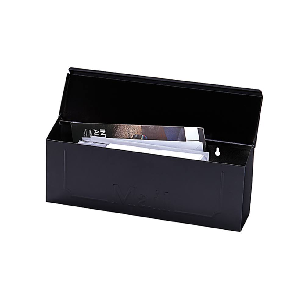 Open Black Wall Mount Mailbox with Mail Inside