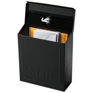 Open Black Wall Mount Mailbox with Mail Inside