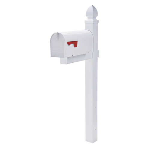 White Mailbox Post with Red Flag