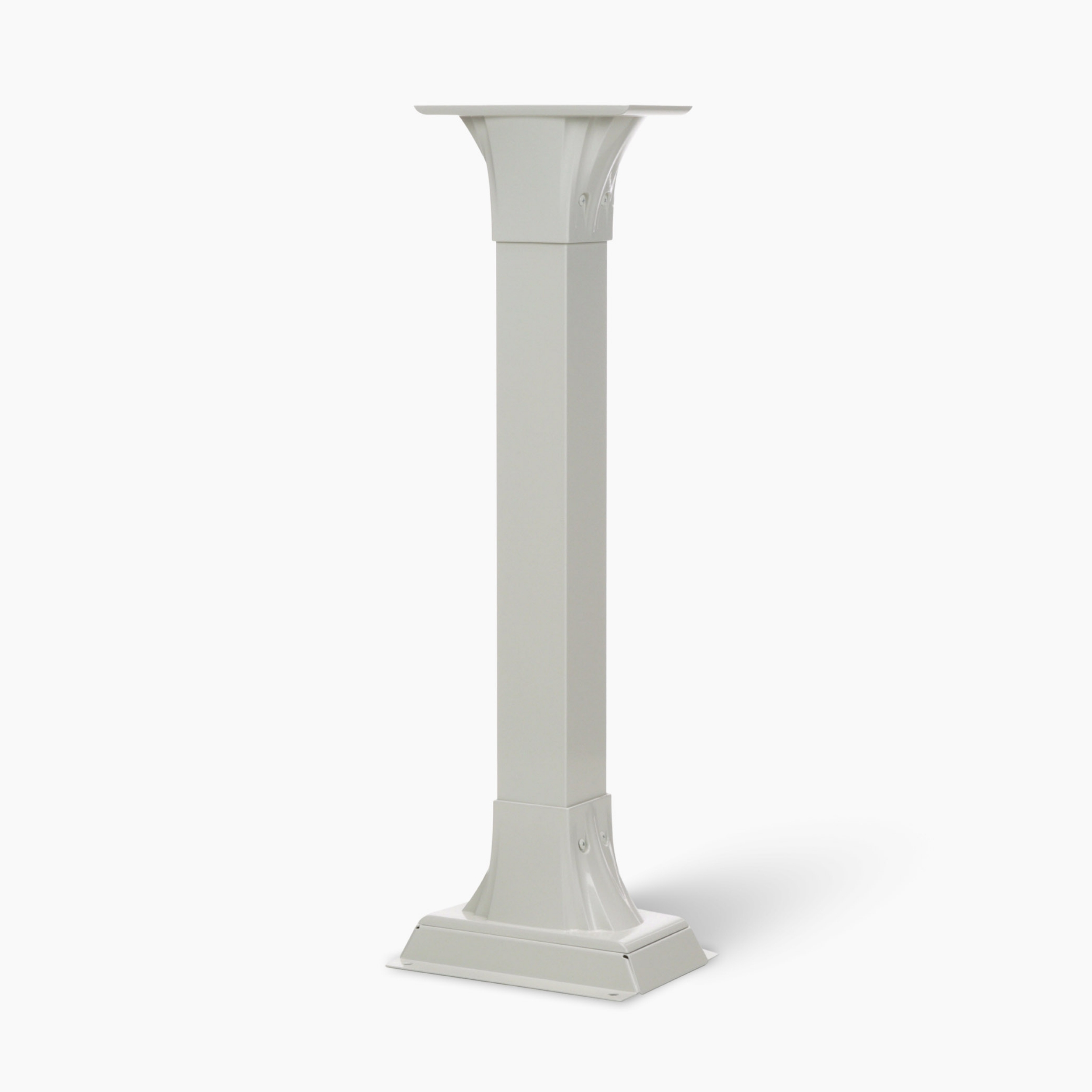 White freestanding lectern/podium with a flat top and wide base, for presentations.
