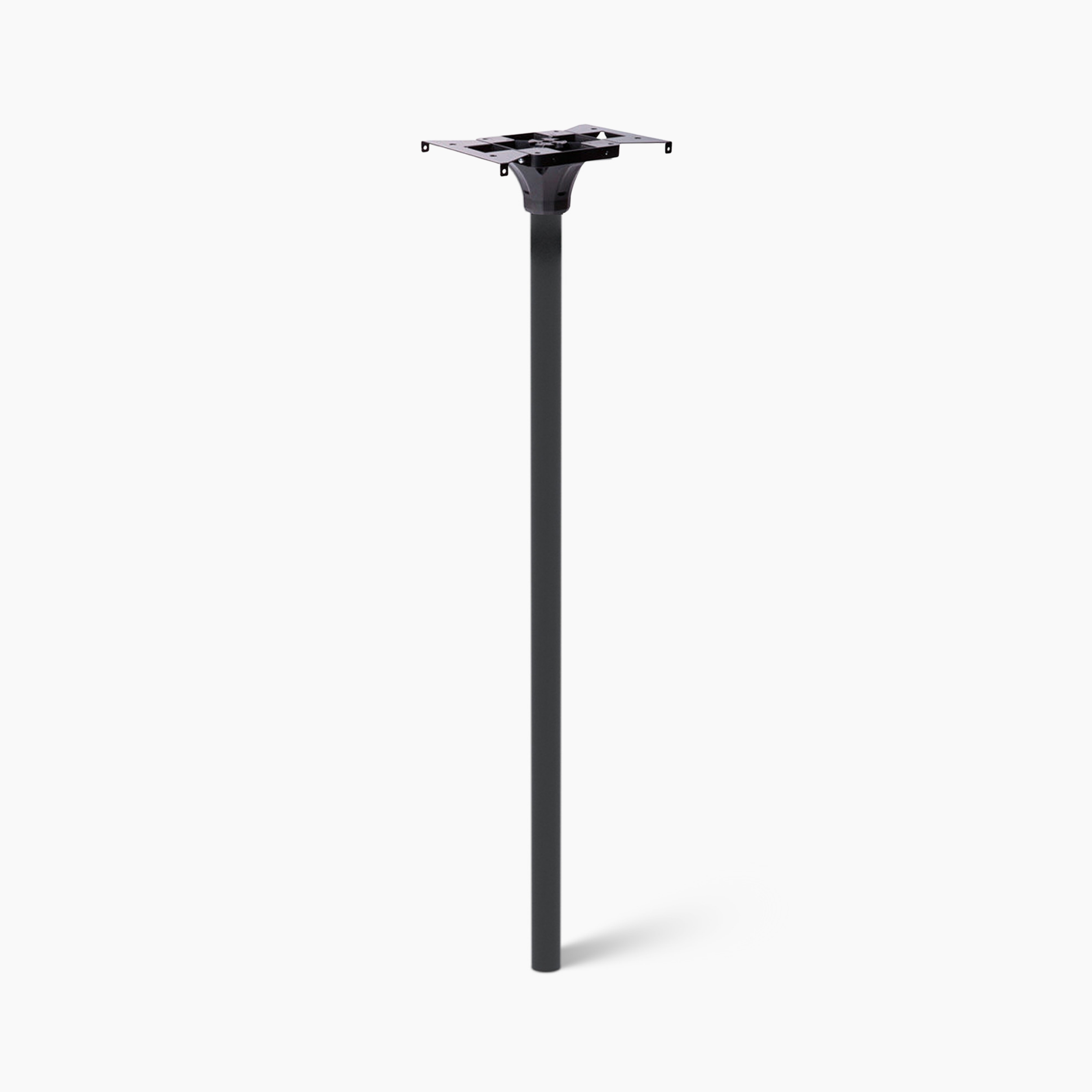 Black floor-standing mounting pole with a square top plate for attaching a display or projector/monitor accessory.