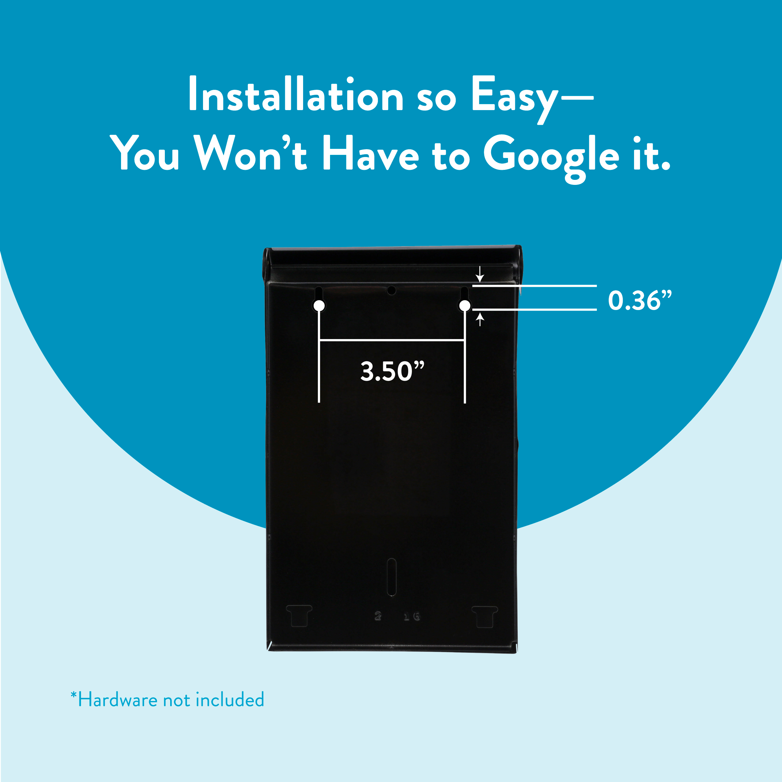 Infographic showing a mounting diagram on a blue background with measurements 3.50